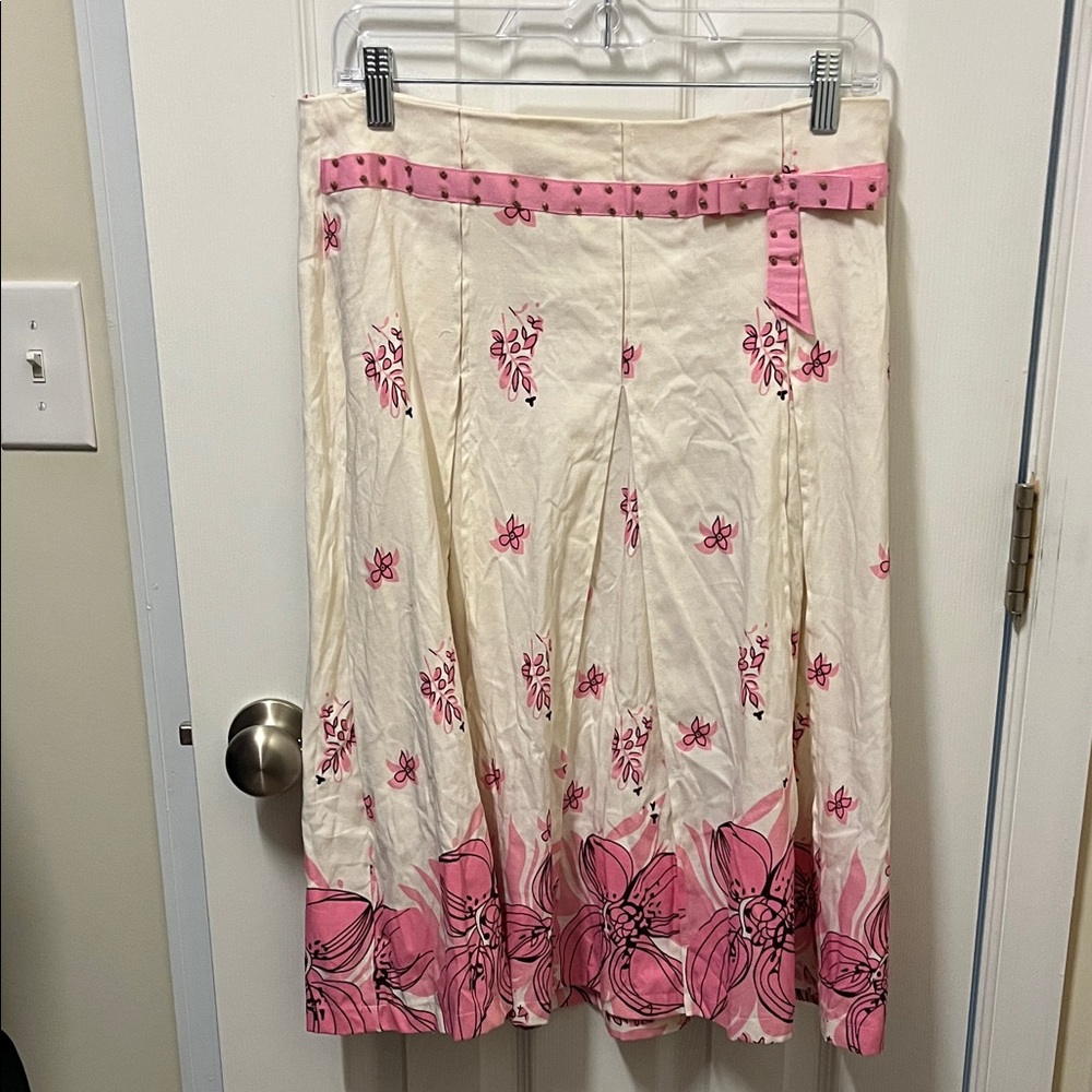 Connection 18 Pink and Cream Floral A-Line Skirt